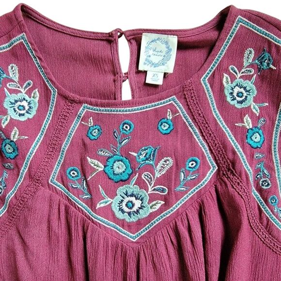 Blue Rain‎ Boho Maroon Dress Embroidered Burgundy Dress XS - Picture 2 of 4